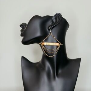 Gold Tone Chain & Natural Stone Bar Drop Earrings - Women Jewelry